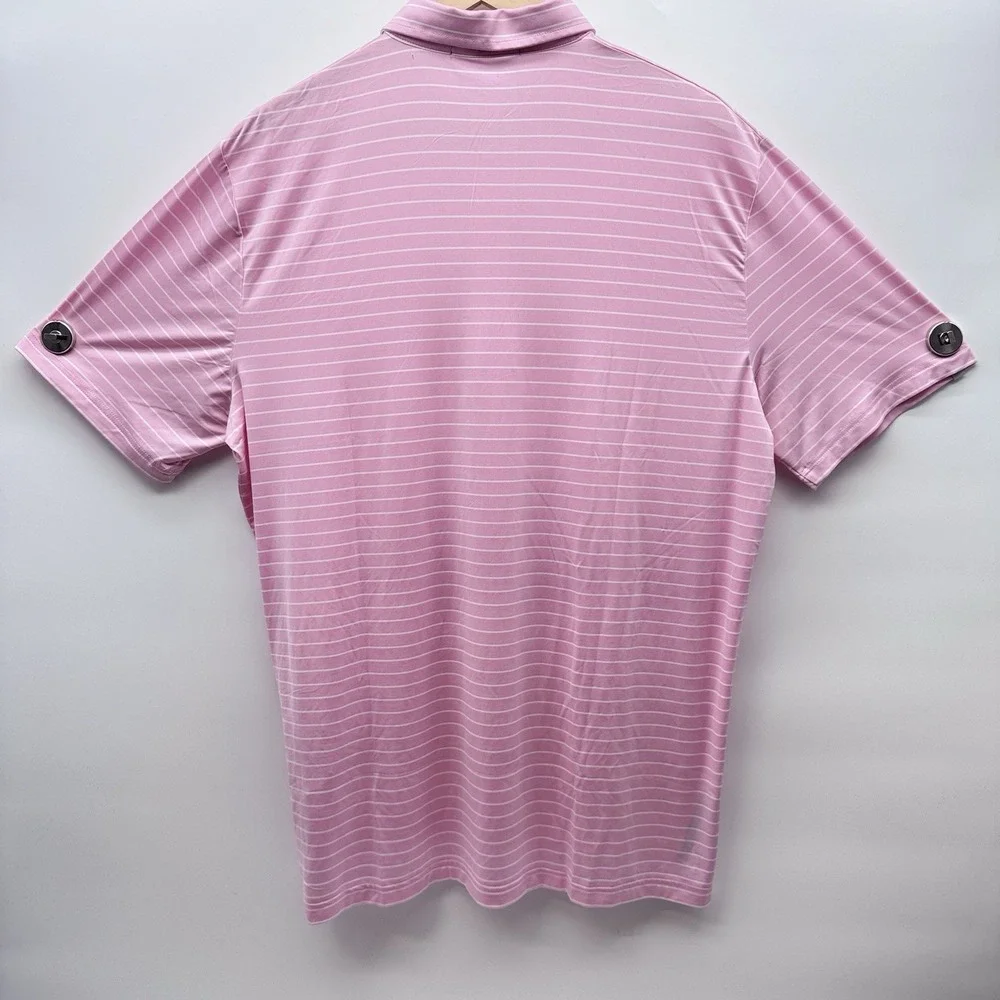 Ralph Lauren RLX Golf M2 Polo Shirt Short Sleeve Striped Pink/White SZ Large NWT